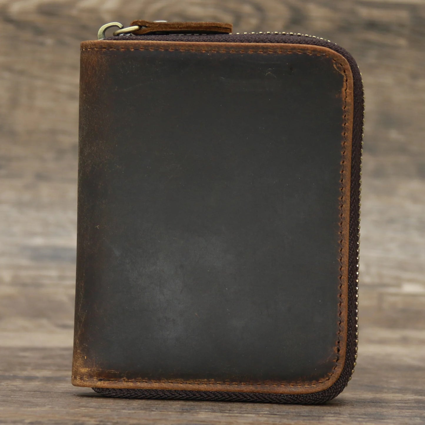 Men’s Genuine Leather Zipper Wallet – Compact Short Purse with Credit Card Slots, Cash & Coin Pocket