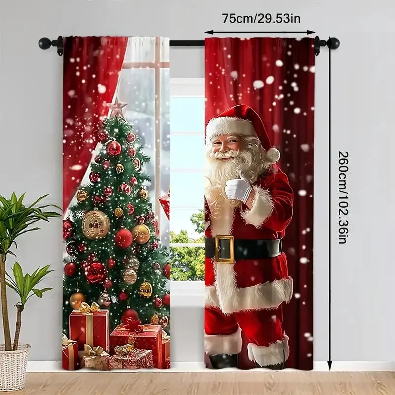 Santa Claus & Christmas Tree Pole Bag Curtains – Holiday Bedroom & Living Room Home Decoration