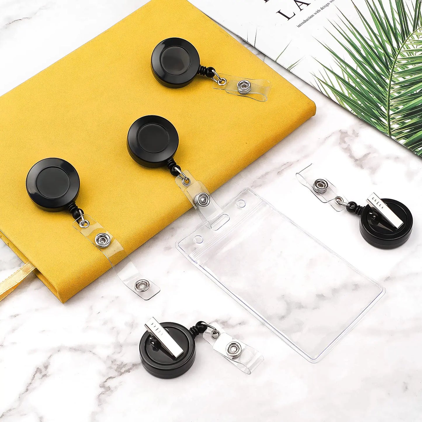 5 Pack Retractable Badge Reels - Swivel Alligator Clip ID Holder with Multitool Carabiner Keychain Design