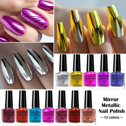 8ml Metallic Mirror Effect Nail Polish – Fast Drying Long-Lasting DIY Manicure Art, No Lamp Cure Nail Supplies