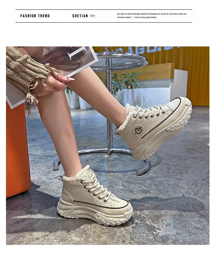 Women's Winter 2023 Flat Boots – Fleece-Lined High-Top Warm Cotton Shoes Hx-Q037