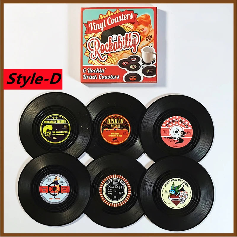 2/4/6PCS Retro Vinyl Record Drink Coasters | Anti-Slip Heat Resistant Mug Mats | Music-Themed Coffee Table Placemats Decor