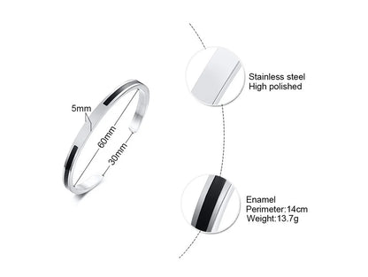 Men's Enamel Bangle - Viking Logo Cuff Bracelet, Stainless Steel Minimalist Bangle for Gentlemen