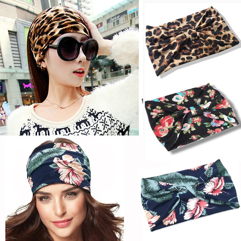 Bohemian Wide Cotton Stretch Headband for Women – Turban Headwrap, Bandage Hairband, Bandana Hair Accessories