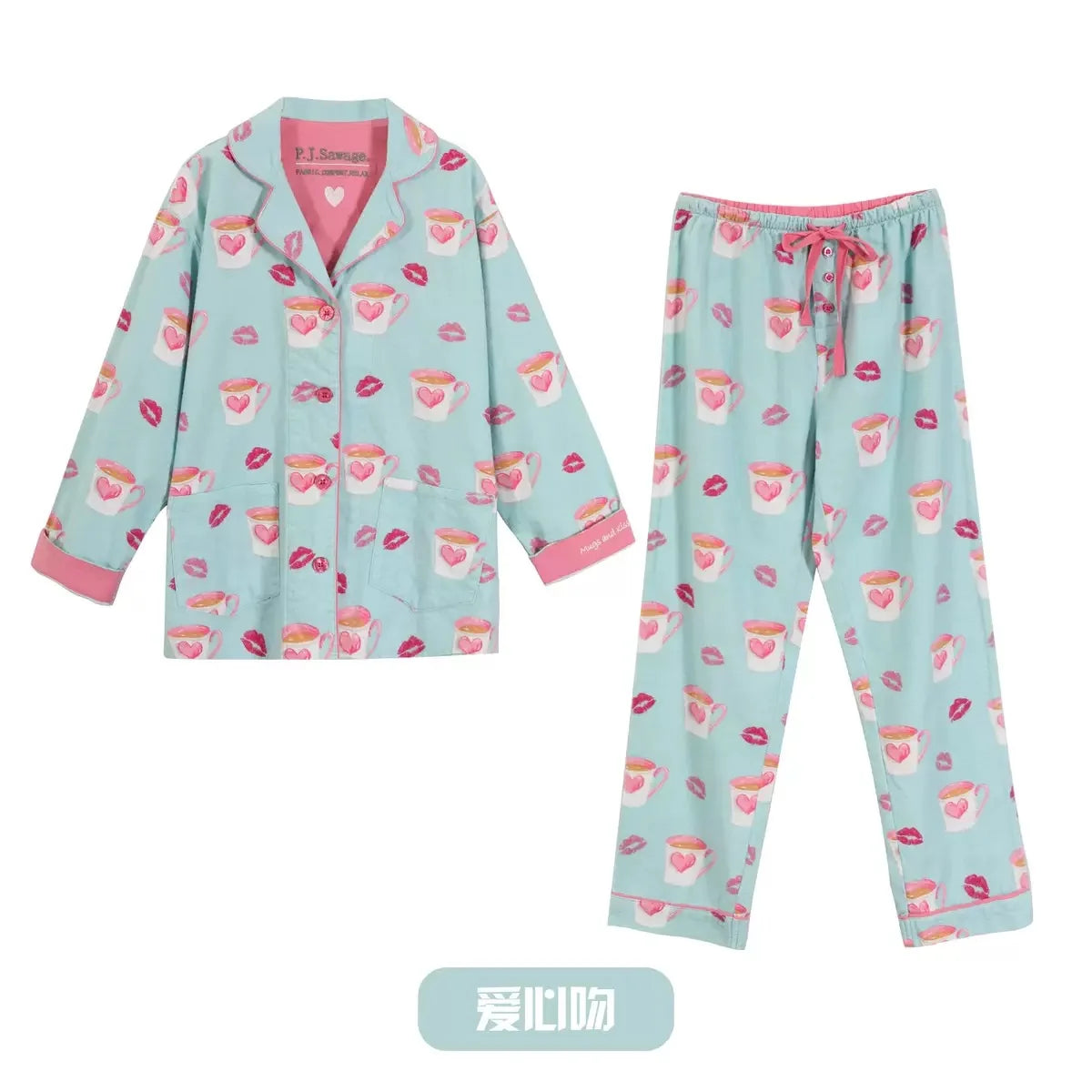 Women's Winter Cartoon Pajama Set - Warm Cotton Wool Sleepwear Long Sleeve Homewear