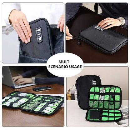 Black & Green Portable Storage Bag – Waterproof Electronic Accessory Organizer for USB Cables, Chargers & Travel