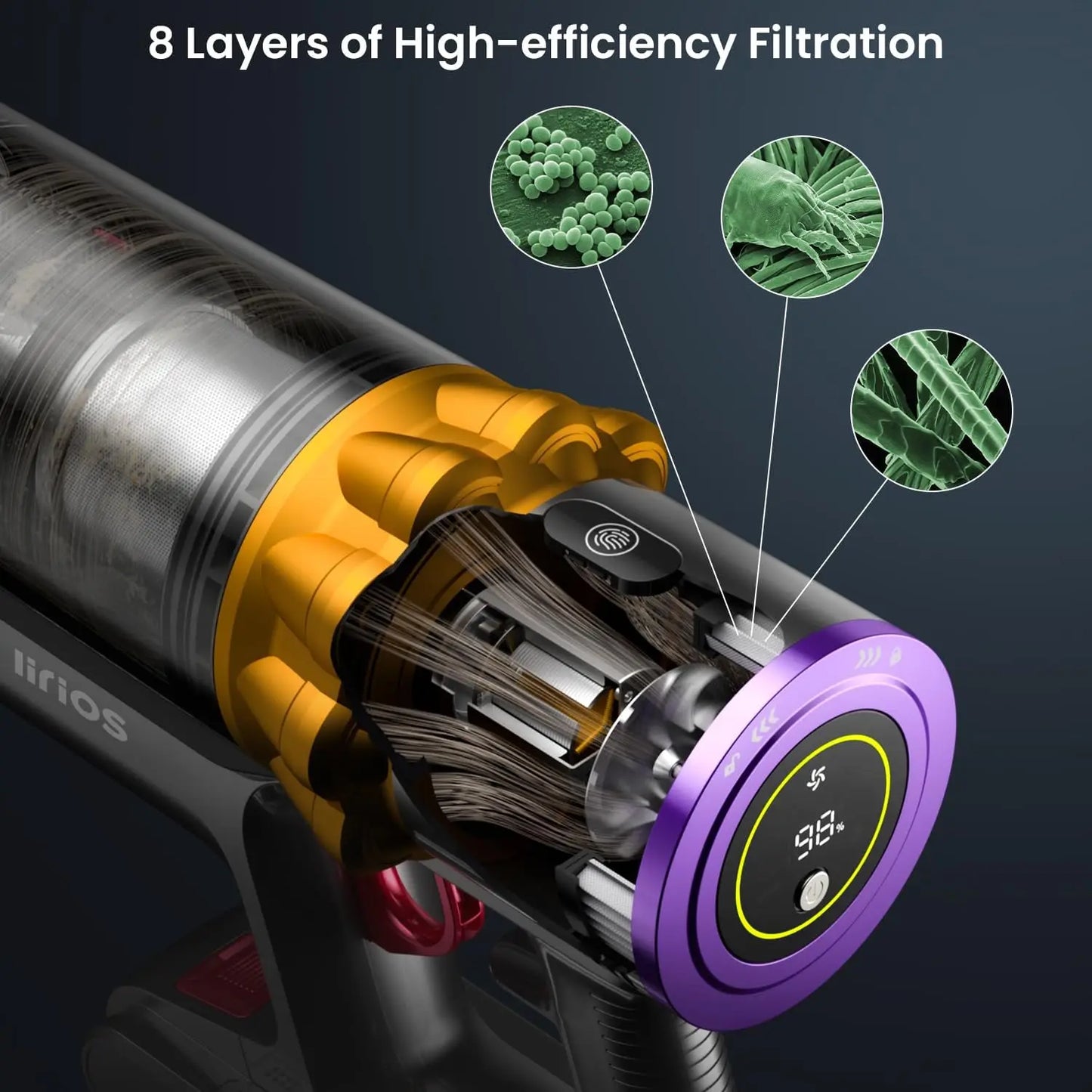 550W Cordless Vacuum Cleaner - 45KPa Suction, 65 Min Runtime, Low Noise, LED Screen, Wall Mount Charging for Home