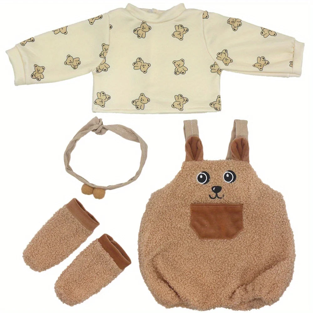 Brown Bear Suspender Pants Suit for 22-inch (55cm) NPK Silicone Dolls – Doll Clothes Outfit