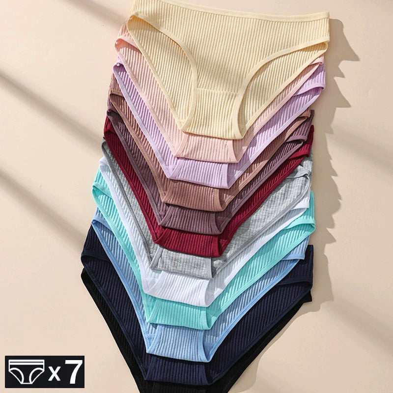 Women's Cotton Briefs - 7-Piece Low-Rise Breathable Striped Underwear Set for Women