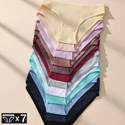 Women's Cotton Briefs - 7-Piece Low-Rise Breathable Striped Underwear Set for Women