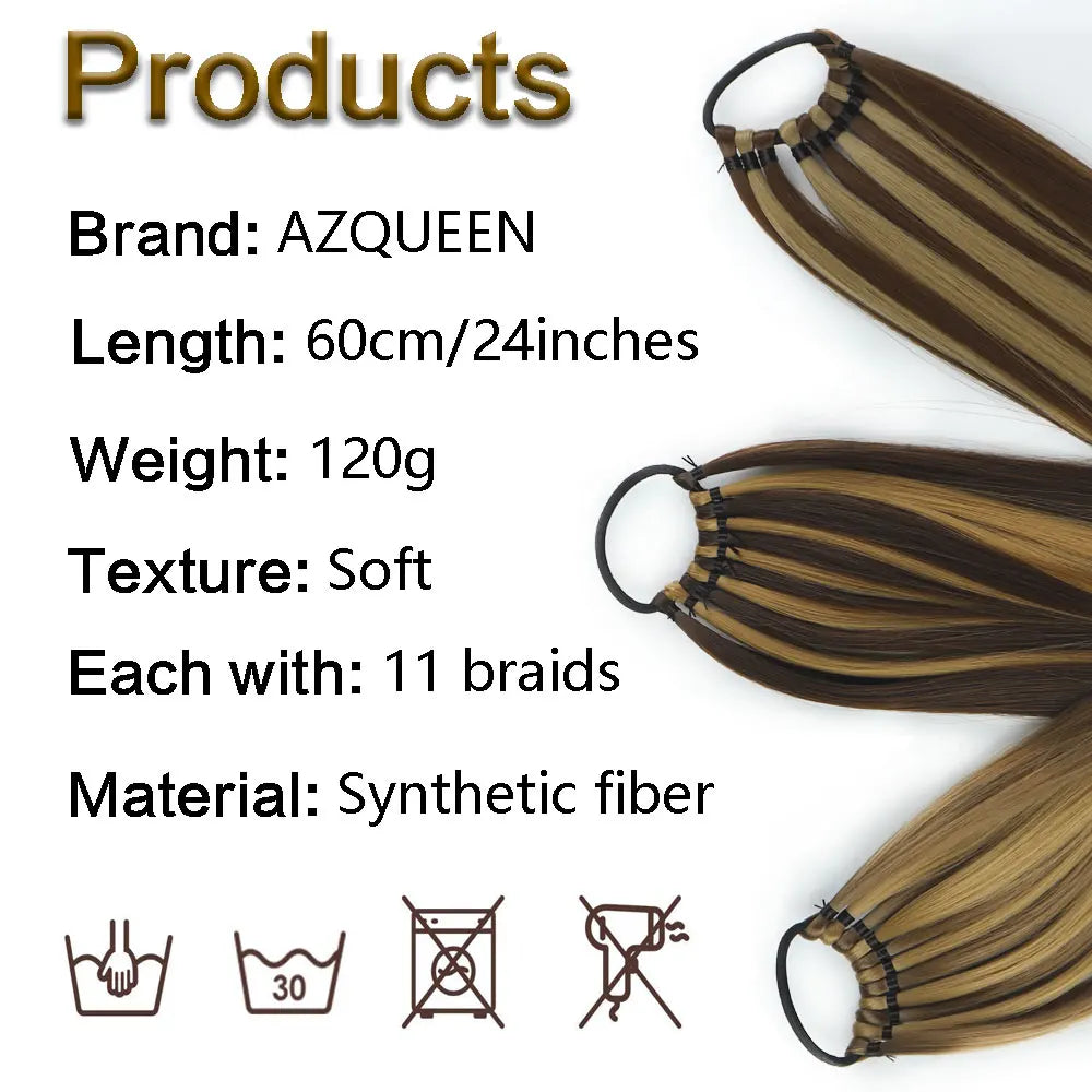 AZQUEEN 24-Inch Long Straight Ponytail Extension – Synthetic Fake Hairpiece for Women