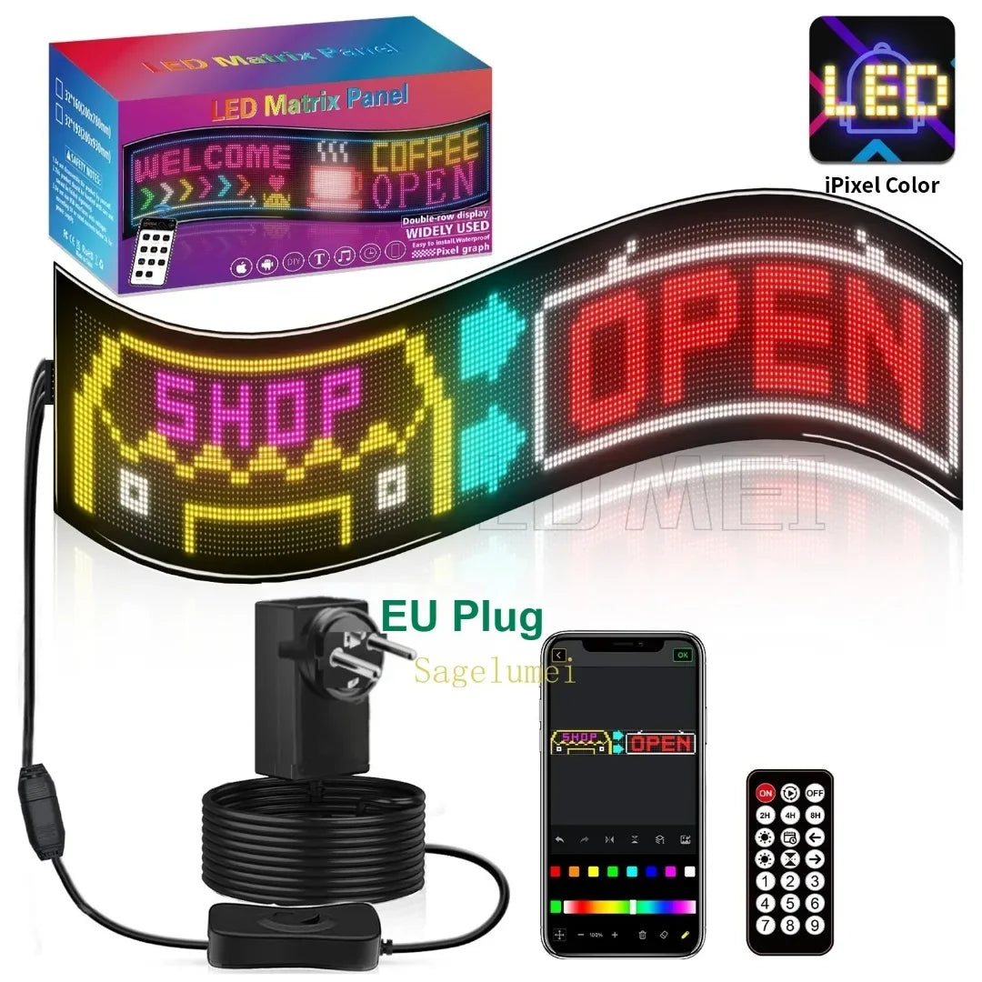Double Row Programmable LED Matrix Display - App-Controlled Scrolling Text, Evil Eye Animation Sign for Cars, Trucks, and Parties
