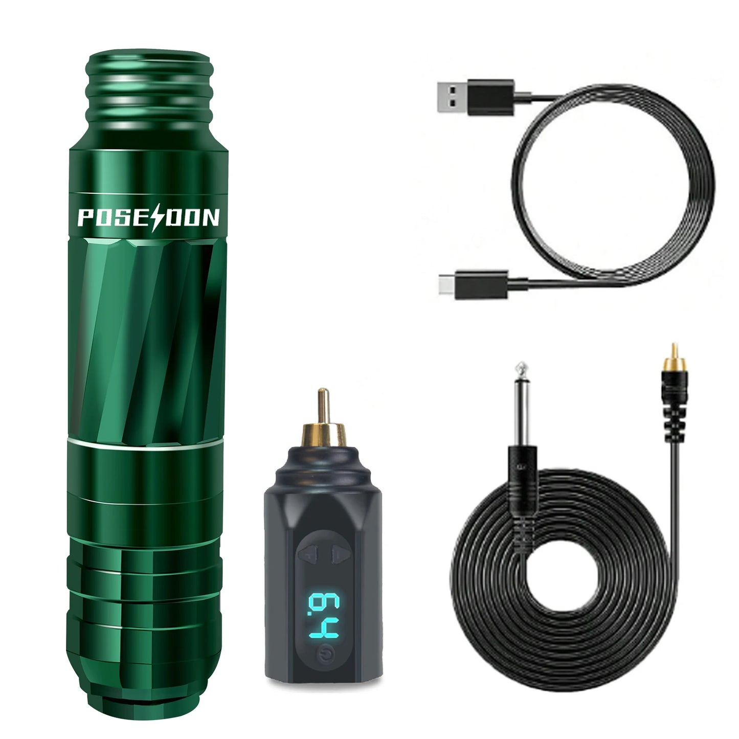 POSEIDON Tattoo Pen Kit – Rotary Electric Tattoo Gun with Power Supply & RCA Interface for Professional Tattoo Artists