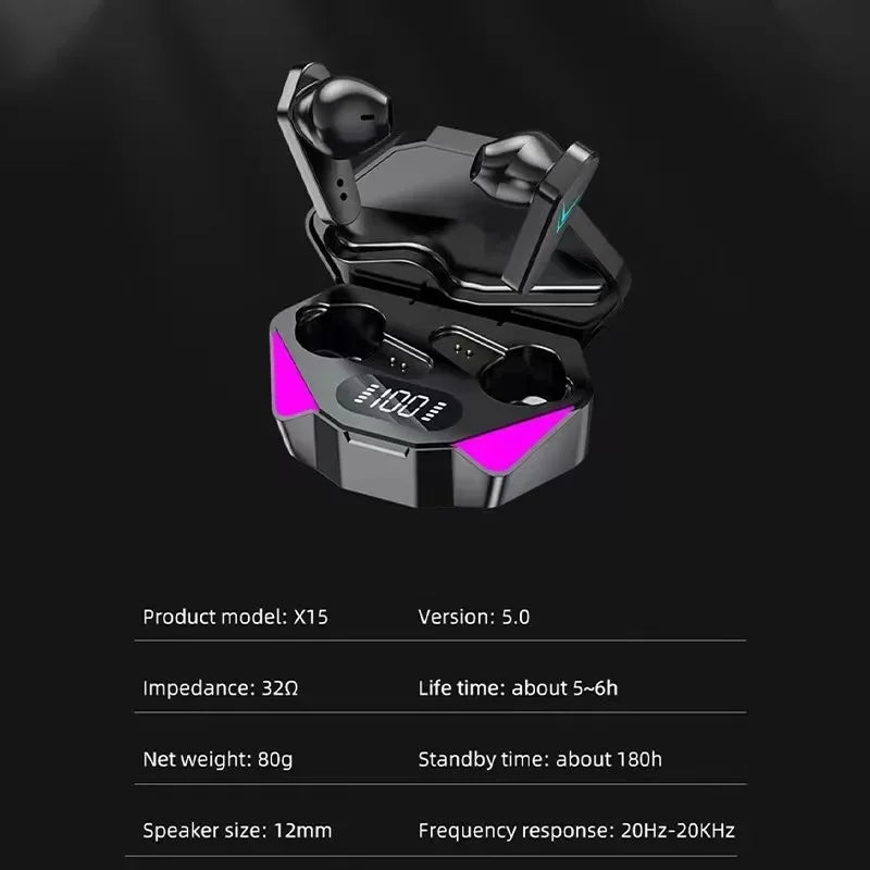 X15 TWS Earphone Bluetooth Wireless | V5.1 In-Ear Headphones | Sport Gamer Headset | Phone Hearing Aids