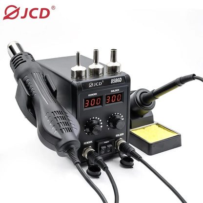 JCD 8586D 2-in-1 750W Soldering Station with Hot Air Gun – LCD Digital Display Electric Soldering Iron for SMD Welding & Rework