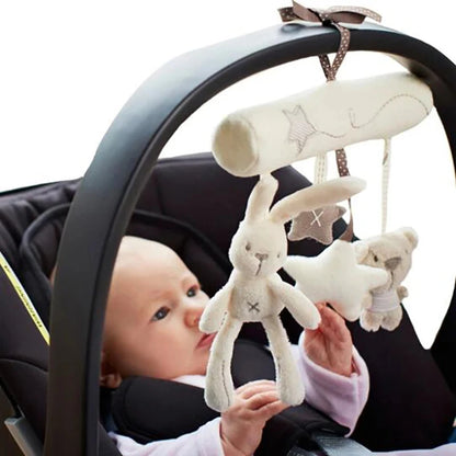 2025 Hanging Plush Toy – Rabbit Baby Hand Bell Safety Seat Toy, Multifunctional Stroller Mobile Gift