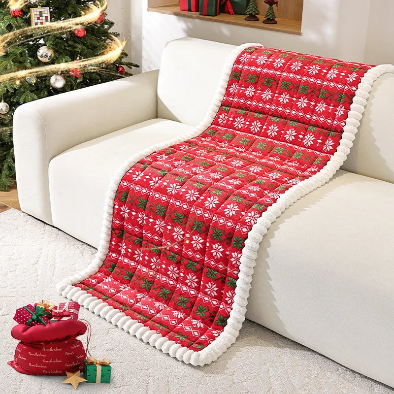 Christmas Sofa Mat Cover – Winter Warm Non-Slip Plush Cushion, Thicken Tatami for Living Room Home Decor