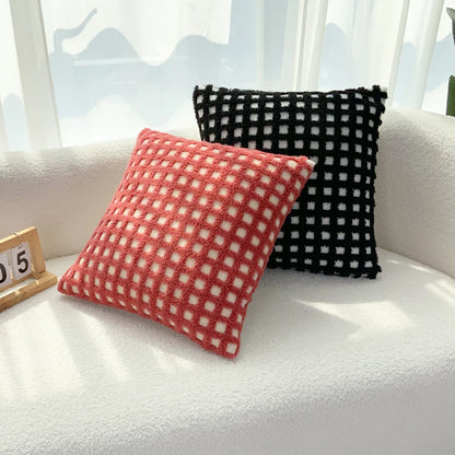 BUYNOW Plush Grid Pillowcase - Cute Decorative Sofa Cushion Cover for Living Room Home Decor
