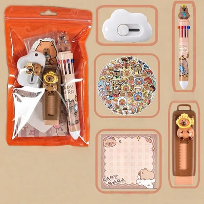 7-Piece Capybara Stationery Set for Students, Cute School Supplies & Gift Pack with Pens and Accessories for Boys & Girls