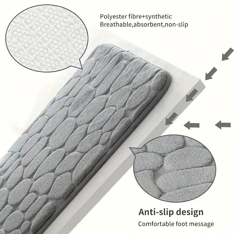 2PC Embossed Stone Pattern Toilet & Door Mats – Water-Absorbent, Non-Slip, Washable Home Decor Carpet