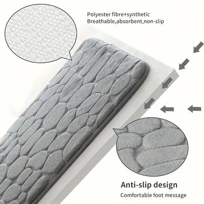 2PC Embossed Stone Pattern Toilet & Door Mats – Water-Absorbent, Non-Slip, Washable Home Decor Carpet