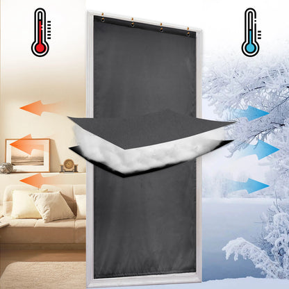 Waterproof Quilted Door Curtains - Self-Adhesive Thermal Insulated Window Drapes for Living Room and Bedroom, Wind-Resistant Panels