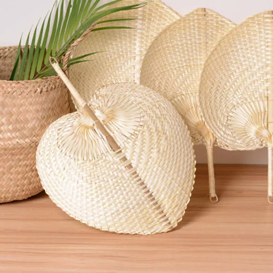 1pcs Pure Handmade DIY Heart Shaped Bamboo Woven Fan - Chinese Style Summer Cooling Fan, Mosquito Repellent Hand Fans