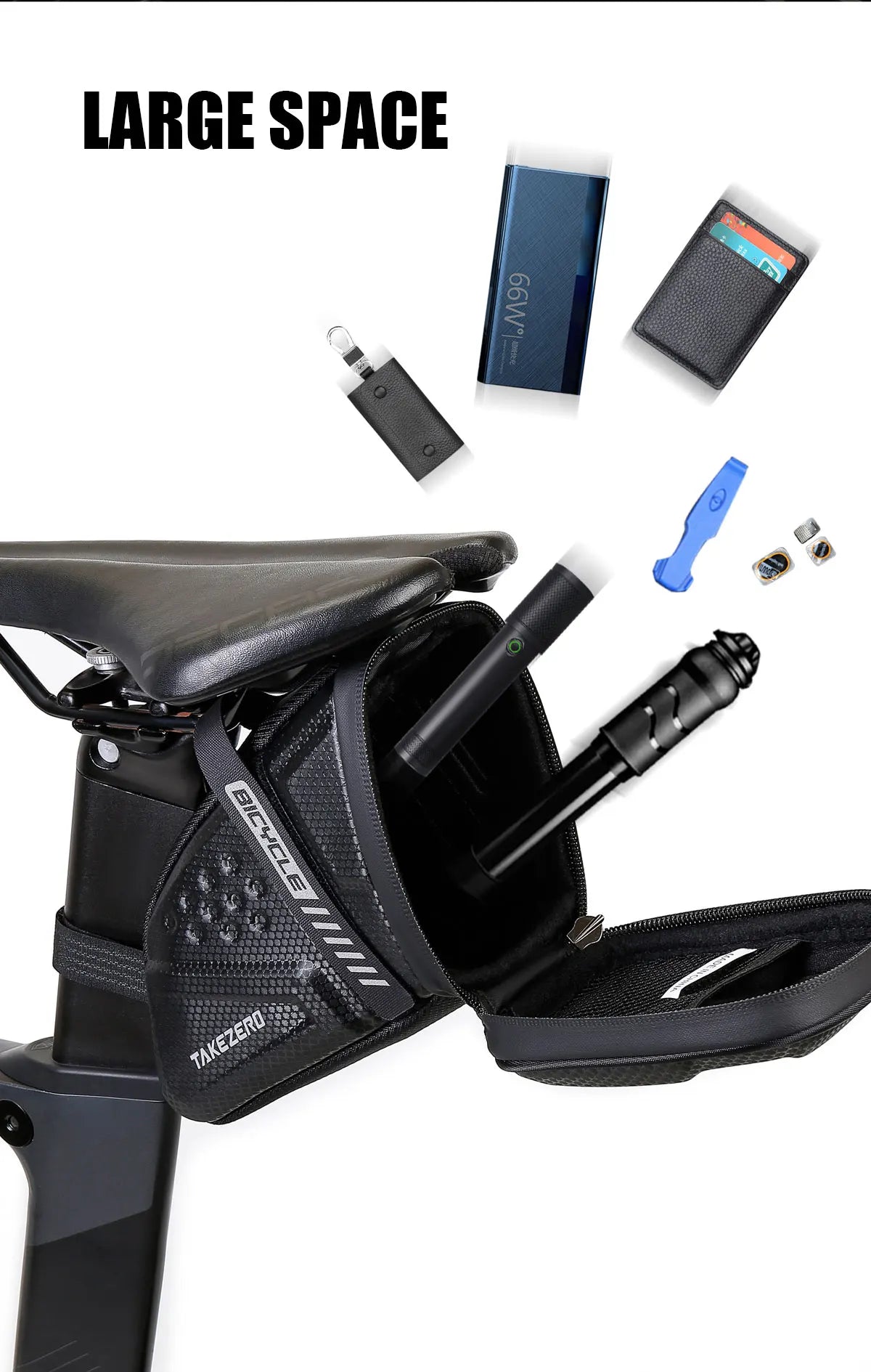 TAKEZERO TZ07 Bicycle Tail Saddle Bag – EVA Hard Shell Rear Bag for Mountain & Road Bikes