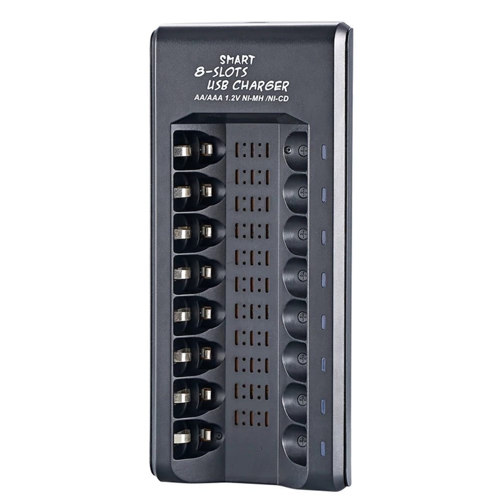 8-Slot Fast USB Rechargeable Battery Charger – AA/AAA NiMH 1.2V with Short Circuit Protection & USB Output