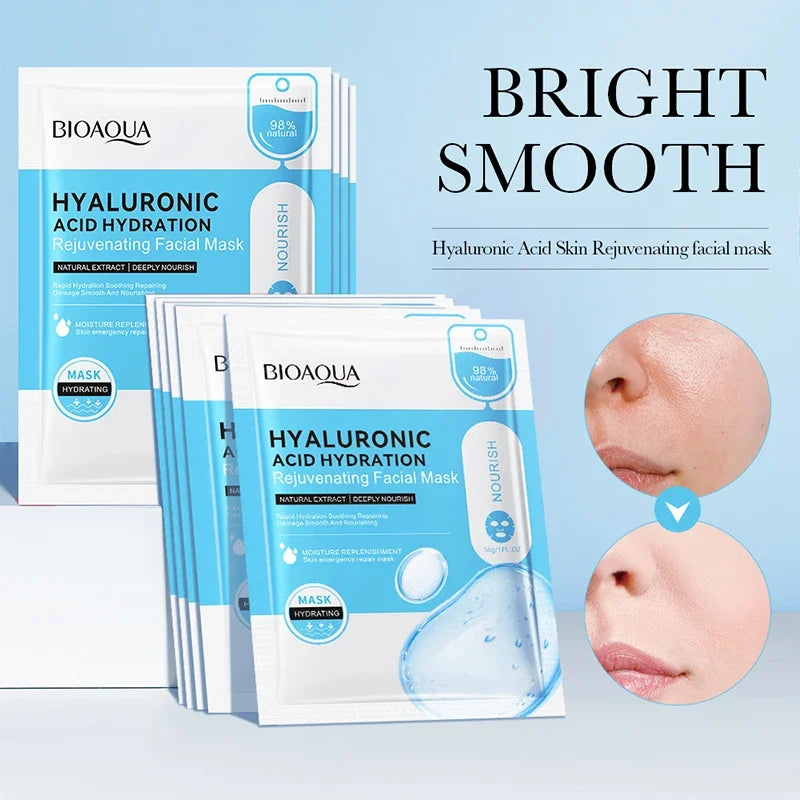 BIOAQUA Hyaluronic Acid Face Masks - 10-Piece Moisturizing Facial Sheet Mask Set for Hydration & Skin Care