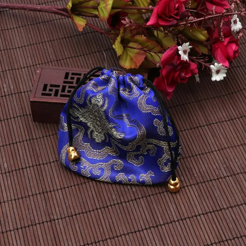 Silk Brocade Drawstring Gift Bags – Embroidered Jewelry, Coin & Candy Pouch for Wedding & Party Favors