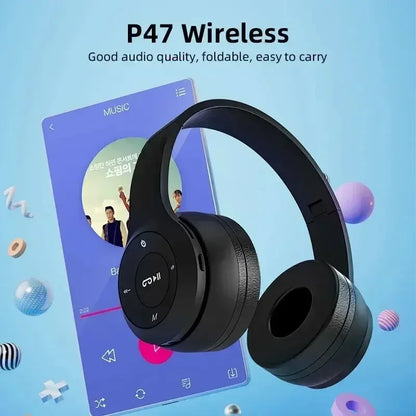 2025 New Stereo P47 Bluetooth Headset – Wireless 5.0 Sports Gaming Headset, Folding Design for iPhone & Xiaomi