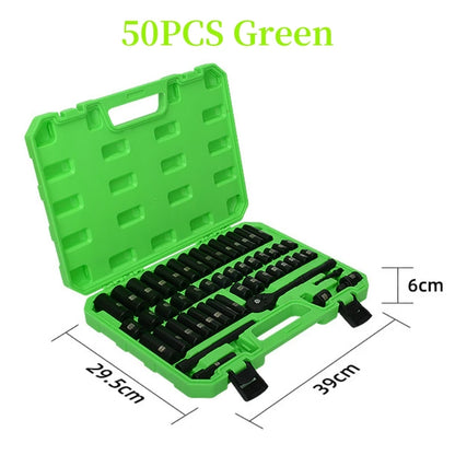 50PCS 3/8 Inch Pneumatic Socket Set - Metric Long & Short Sleeves for Auto Repair, Machinery & Hardware Tools