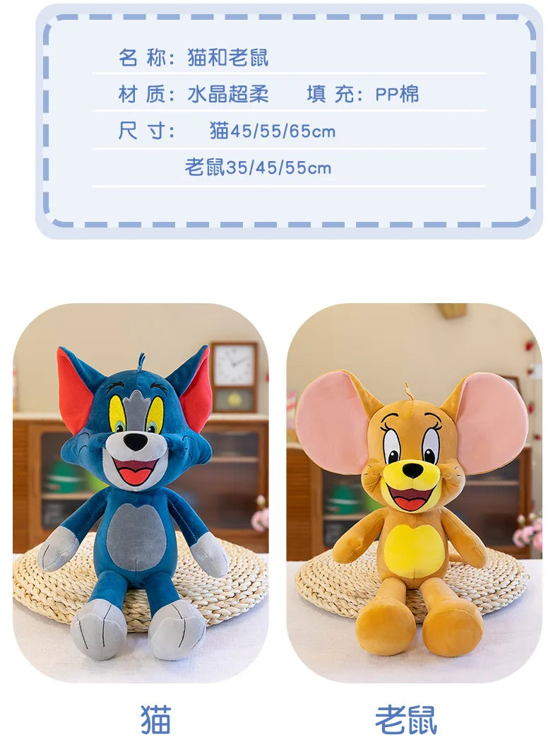35/45/65cm Cute Cat & Mouse Plush Doll — Large Tom & Jerry Cartoon Stuffed Toy, Children's Soothing Companion Gift