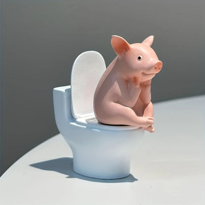 Cute Pig Toilet Figurine - PVC Bathroom Tabletop & Wall Decor Gift