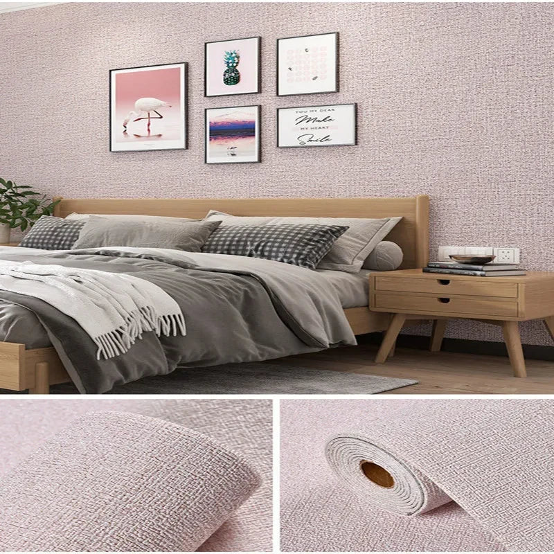 Linen 3D Foam Self-Adhesive PVC Wallpaper - Solid Color, Thickened Waterproof Wall Stickers for Home Renovation & Decor