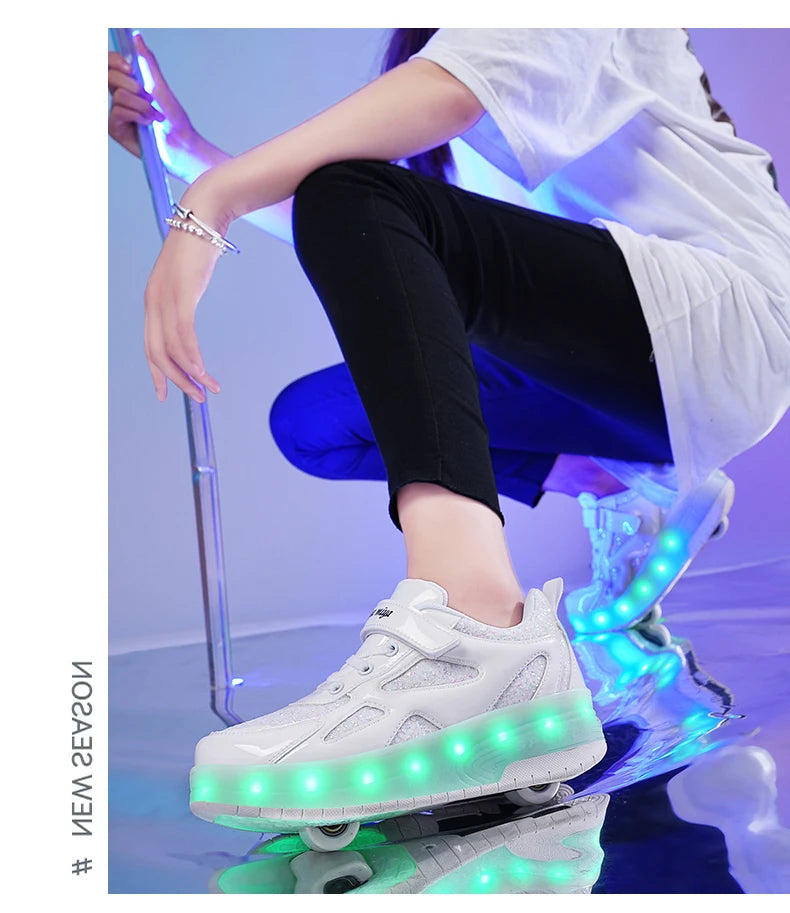 Kids' Inline Roller Skates – Removable 2-Wheel Skate Sneakers for Girls, Powerslide Wheeled Shoes