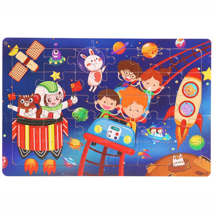 30PCS Wooden Jigsaw Puzzle – Cartoon Animal & Vehicle Educational Toys for Kids