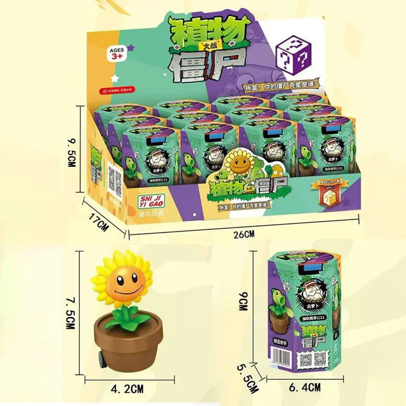 12PCS Plants vs Zombies Blind Box — Peashooter & Sunflower Pull-Back Car Mini Figurines, Collectible Toy for Kids