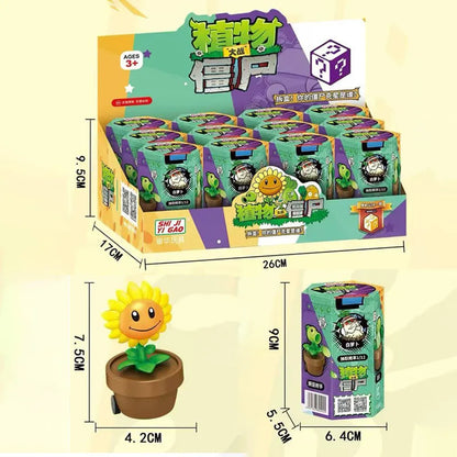 12PCS Plants vs Zombies Blind Box — Peashooter & Sunflower Pull-Back Car Mini Figurines, Collectible Toy for Kids