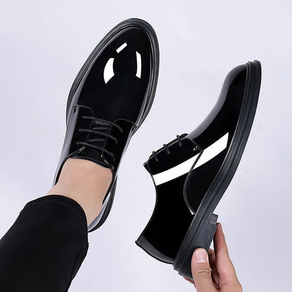 Men’s Patent Leather Derby Shoes - 6/8cm Height Increase Elevator Formal Business Dress Shoes