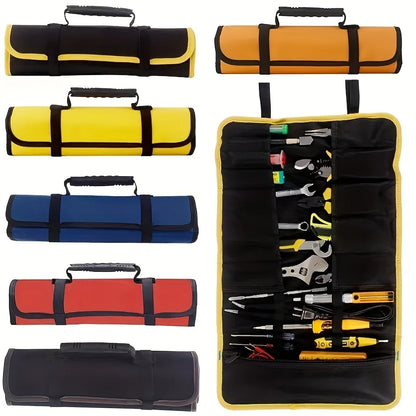 22-Pocket Oxford Canvas Folding Wrench Roll – Waterproof Tool Storage Organizer with Hand Roller
