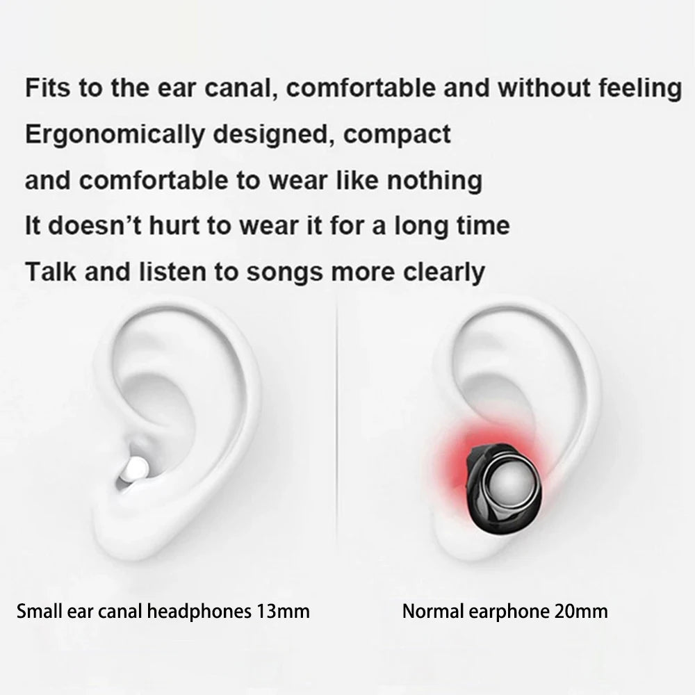 Invisible Mini Bluetooth Earphones V5.2 – TWS In-Ear Wireless Earbuds with Noise Reduction & Mic for Sleep