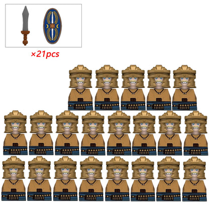 21PCS MOC Medieval Knights & Roman Legion Soldiers Building Blocks Set Warrior Figures with Weapons Helmet Bricks Toy Collection