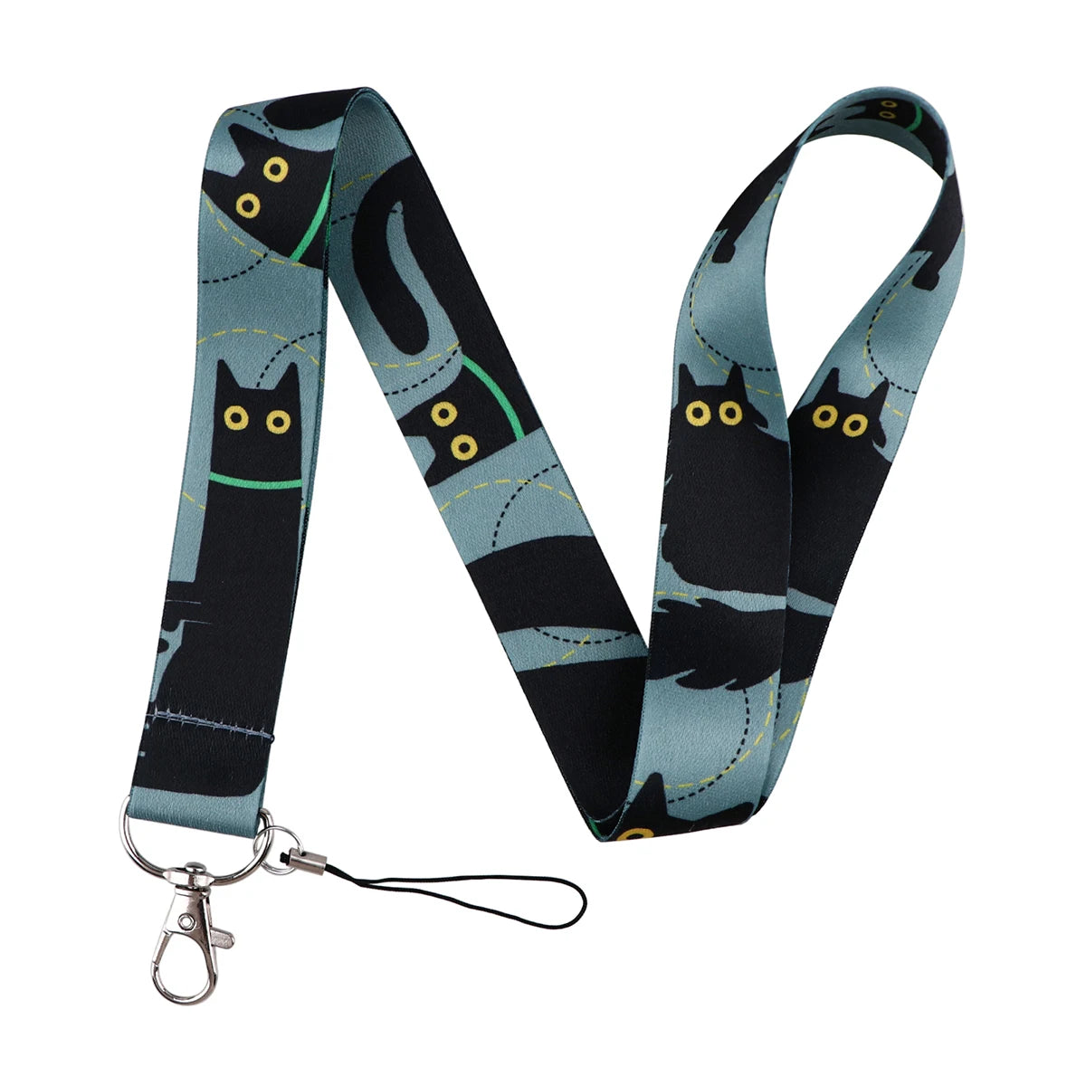 LX1293 Cartoon Black Cat Lanyard – Keychain, ID & Credit Card Holder, Phone Charm Neck Strap, Badge Accessories