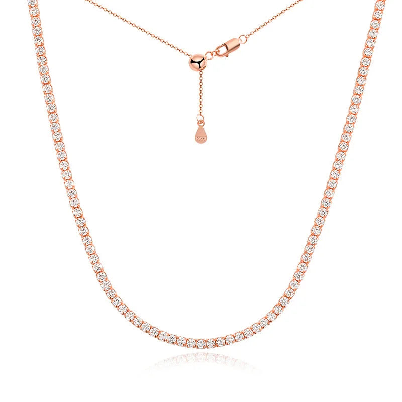 2mm Moissanite Tennis Necklace for Women – S925 Silver, 18K Gold Plated Adjustable Choker Wedding Jewelry