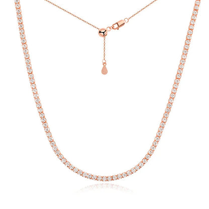 2mm Moissanite Tennis Necklace for Women – S925 Silver, 18K Gold Plated Adjustable Choker Wedding Jewelry