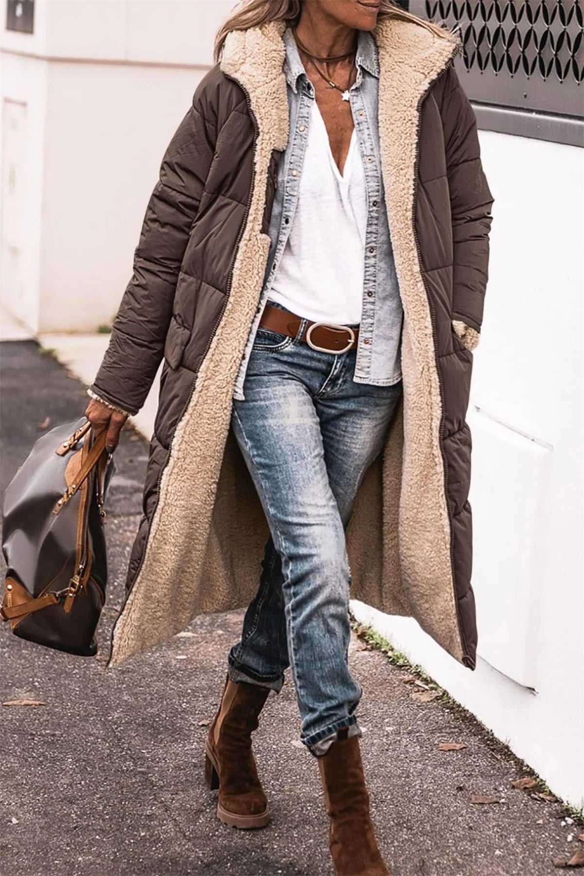 Women's Winter Hooded Quilted Jacket – Reversible Solid Puffer Coat, Thick Long Sleeve Casual Outerwear