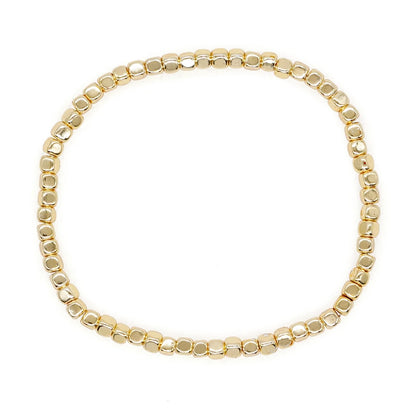 Go2boho Hematite Stone Beaded Bracelet – Handmade Gold Elastic Stretch Stackable Unisex Jewelry