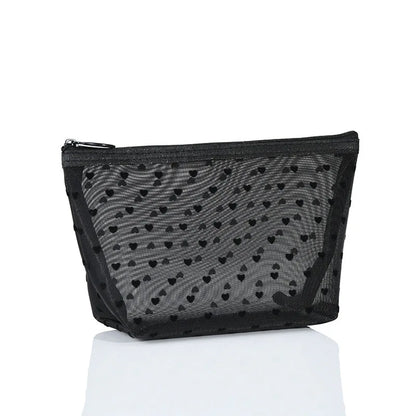 Transparent Mesh Zipper Cosmetic Bag – Fashionable Black Toiletry Organizer, Small & Large Makeup Pouch for Women